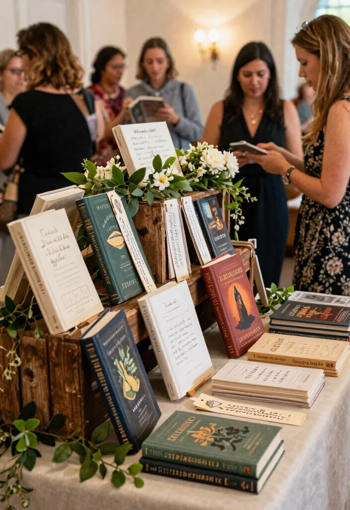 14 Wedding Gift Table Decorations That Get Guests to Leave Cards - 11. Eco-Friendly Book Display 1