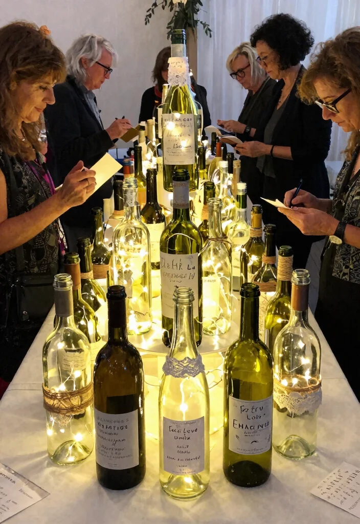 14 Wedding Gift Table Decorations That Get Guests to Leave Cards - 12. Upcycled Wine Bottle Display 1