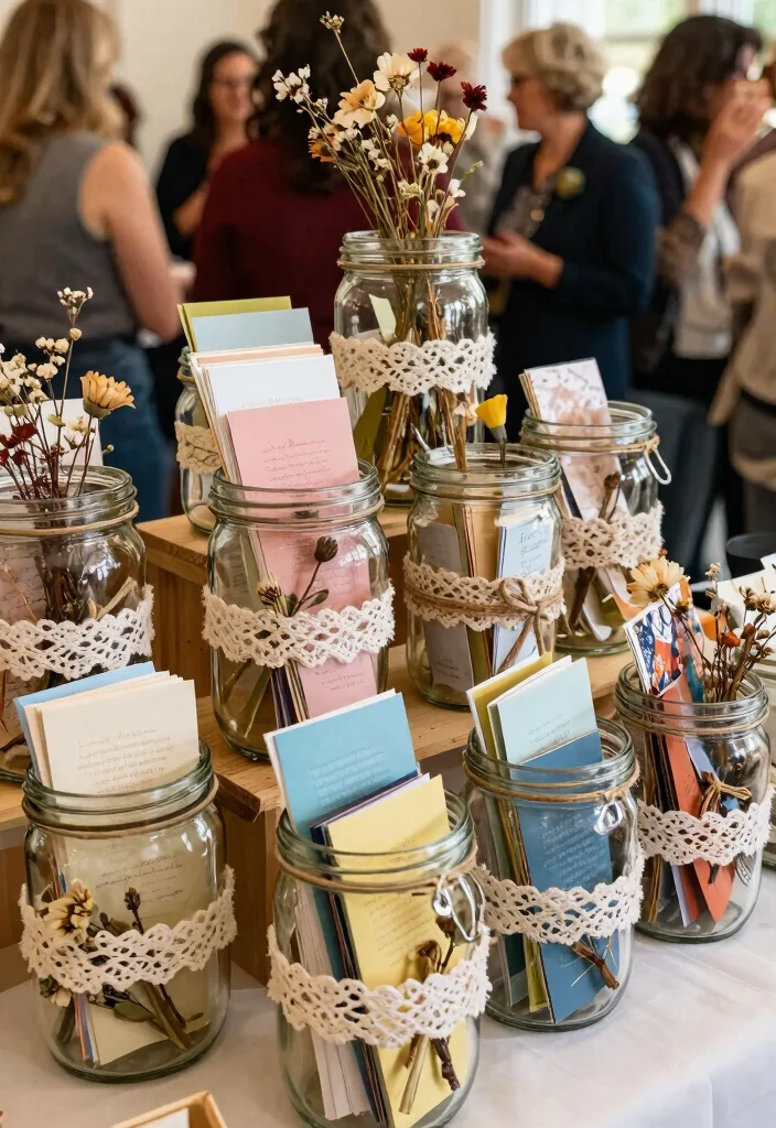 14 Wedding Gift Table Decorations That Get Guests to Leave Cards - 2. Upcycled Glass Jar Displays 1