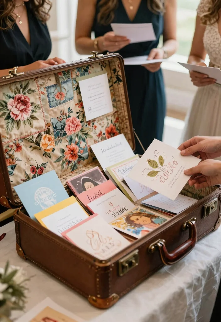 14 Wedding Gift Table Decorations That Get Guests to Leave Cards - 6. Vintage Suitcases for Card Collection 1
