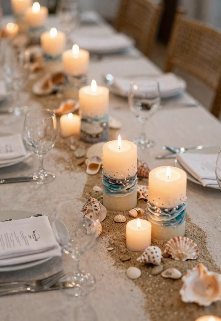 14 Wedding Table Candles That Stay Lit Through the Reception - 8. Ocean-Inspired Shell Candles 1