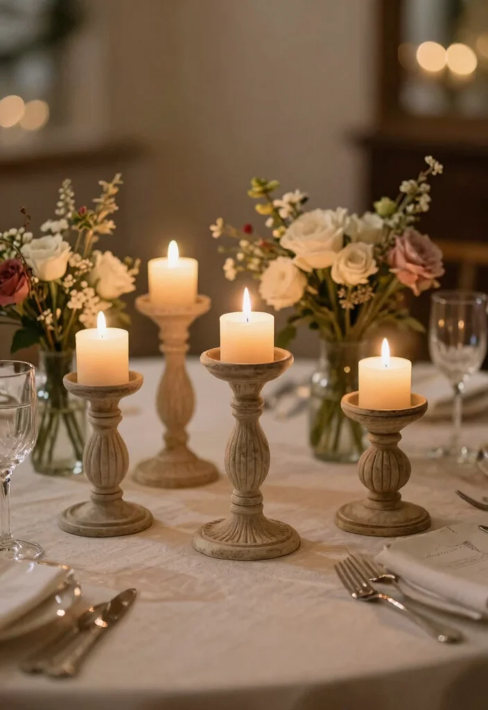 14 Wedding Table Candles That Stay Lit Through the Reception - 9. Vintage-Style Candle Holders 1