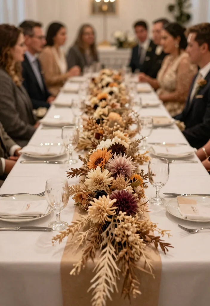 14 Wedding Table Centerpieces That Survive the Last Dance 63 14 Wedding Table Centerpieces That Survive the Last Dance - 13. Dried Flower Garland Centerpieces 1
