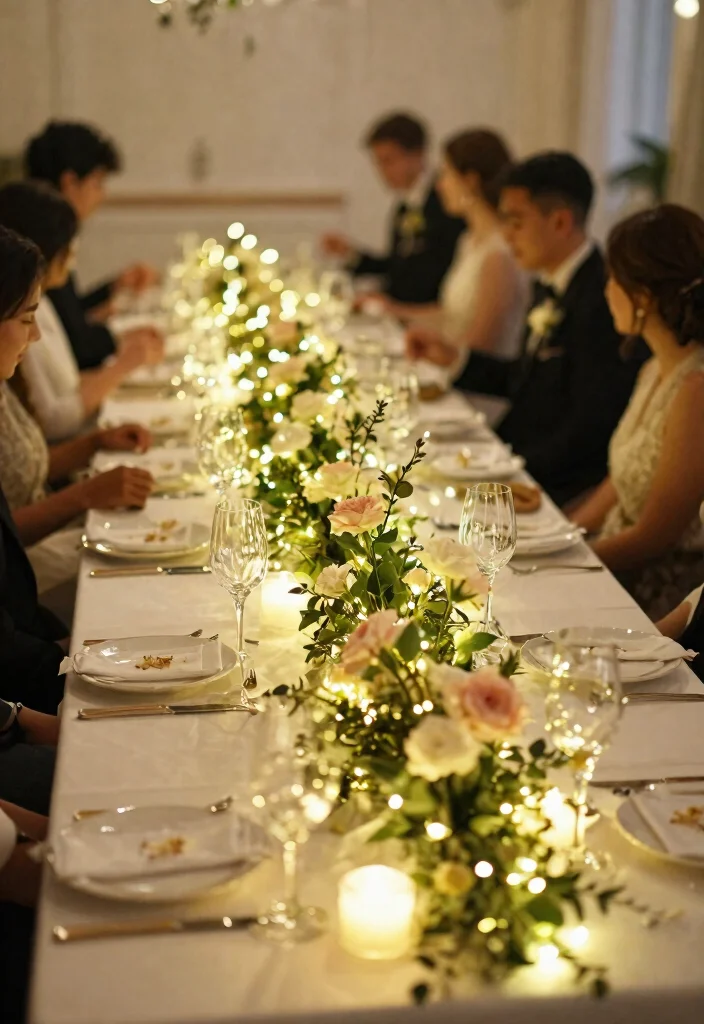 14 Wedding Table Garland Ideas That Hold Through the Last Dance 50 14 Wedding Table Garland Ideas That Hold Through the Last Dance - 10. Ethereal Fairy Lights 1