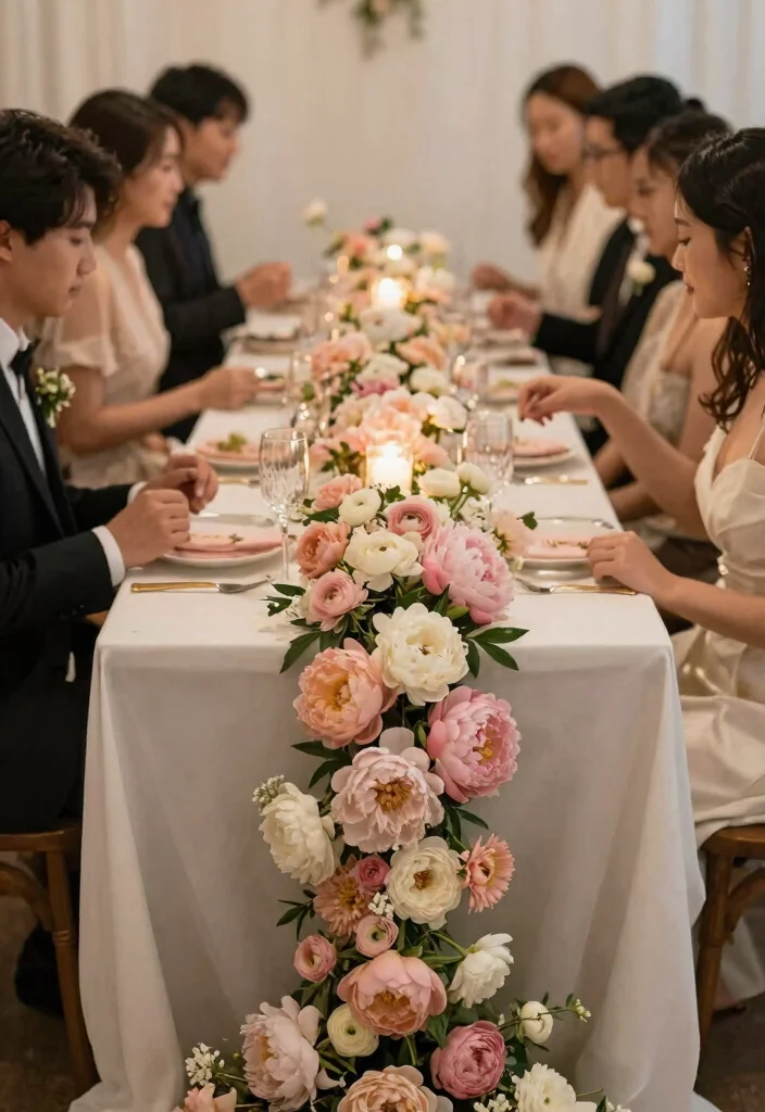 14 Wedding Table Garland Ideas That Hold Through the Last Dance 51 14 Wedding Table Garland Ideas That Hold Through the Last Dance - 11. Feminine Touch with Pastels 1