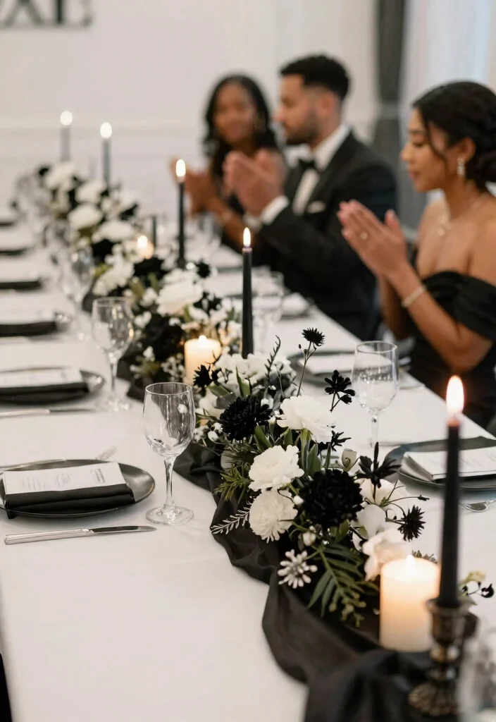 14 Wedding Table Garland Ideas That Hold Through the Last Dance 63 14 Wedding Table Garland Ideas That Hold Through the Last Dance - 13. Classy Black and White 1