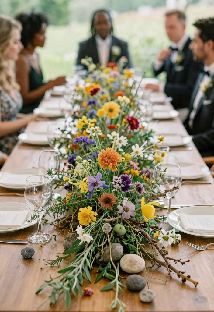 14 Wedding Table Garland Ideas That Hold Through the Last Dance 64 14 Wedding Table Garland Ideas That Hold Through the Last Dance - 14. Whimsical Wildflower 1