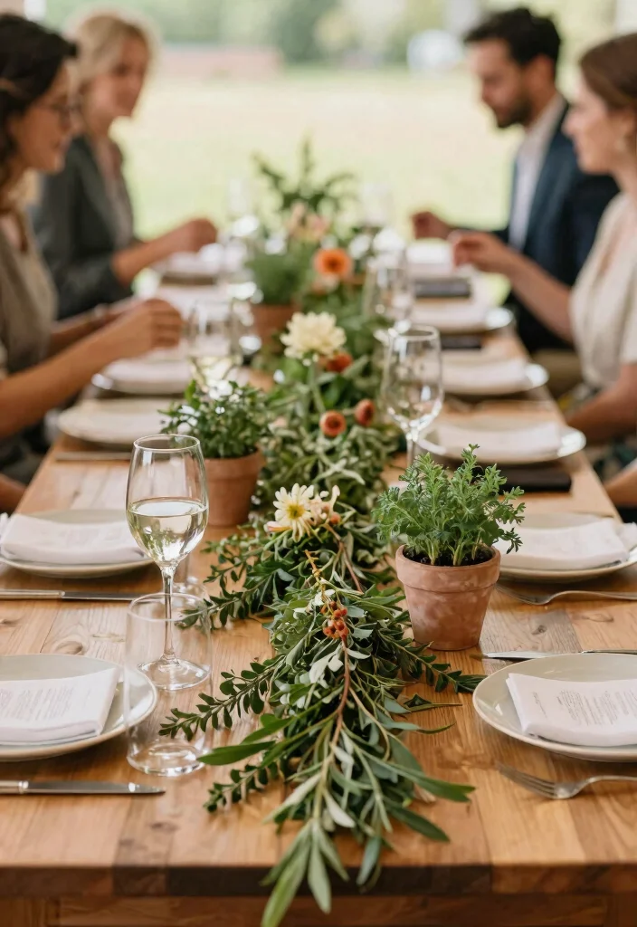 14 Wedding Table Garland Ideas That Hold Through the Last Dance 4 14 Wedding Table Garland Ideas That Hold Through the Last Dance - 4. Herb Garden Delight 1