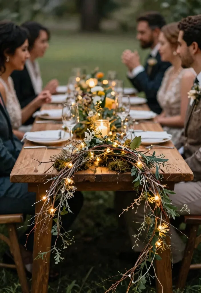 14 Wedding Table Garland Ideas That Hold Through the Last Dance 39 14 Wedding Table Garland Ideas That Hold Through the Last Dance - 9. Rustic Charm with Twigs 1