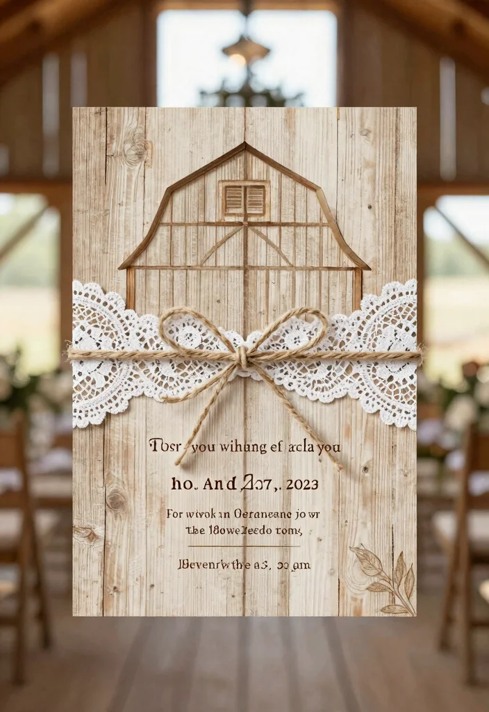 15 Barn Wedding Invitations That Work for Formal Guests Too 26 15 Barn Wedding Invitations That Work for Formal Guests Too - 6. Lace and Wood 1