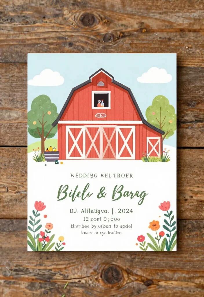 15 Barn Wedding Invitations That Work for Formal Guests Too 48 15 Barn Wedding Invitations That Work for Formal Guests Too - 8. Whimsical Illustrations 1