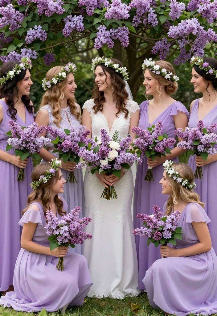 15 Lilac Wedding Decorations That Don't Look Washed Out in Photos - 11. Lilac Bridesmaids’ Dresses 1