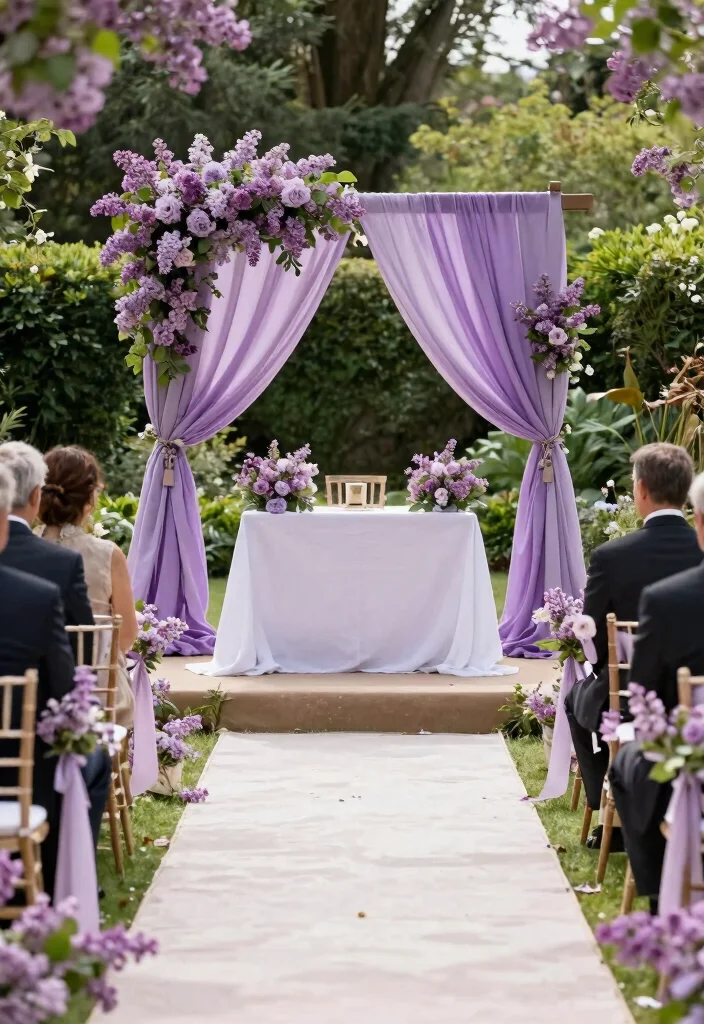 15 Lilac Wedding Decorations That Don't Look Washed Out in Photos - 13. Lilac Ceremony Decor 1