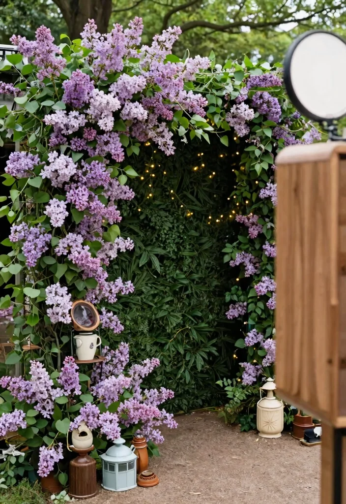 15 Lilac Wedding Decorations That Don't Look Washed Out in Photos - 14. Lilac Photo Booth Backdrop 1