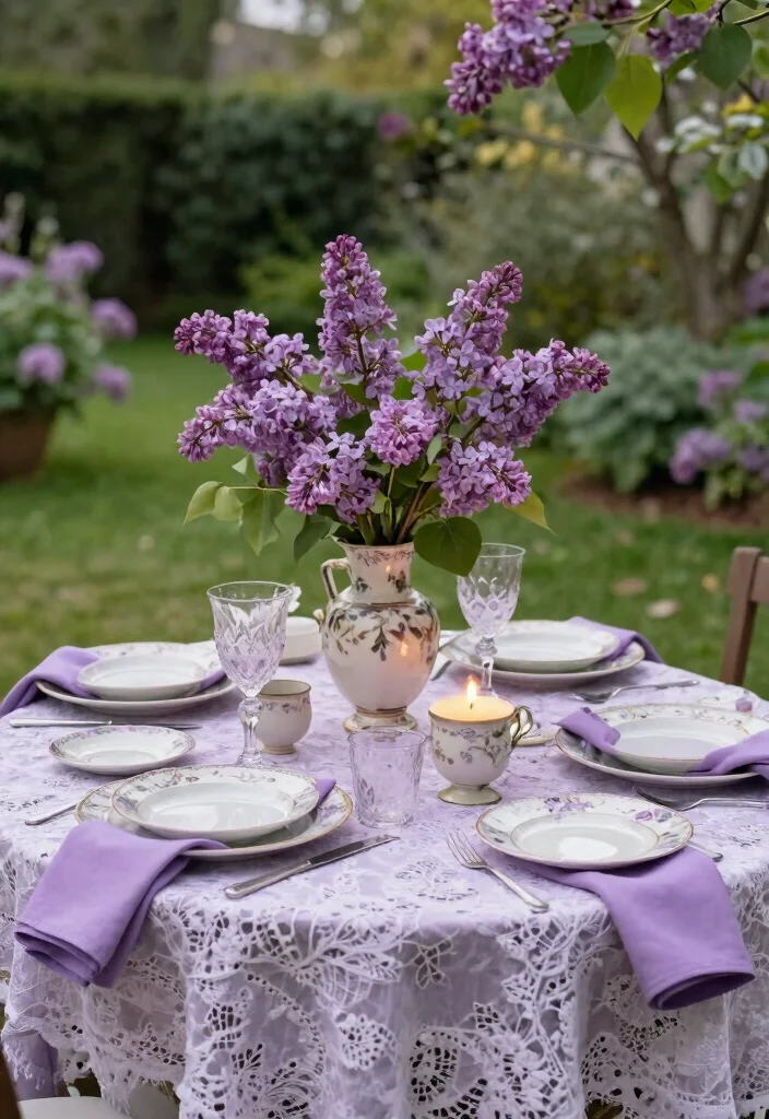 15 Lilac Wedding Decorations That Don't Look Washed Out in Photos - 2. Vintage Lilac Table Settings 1