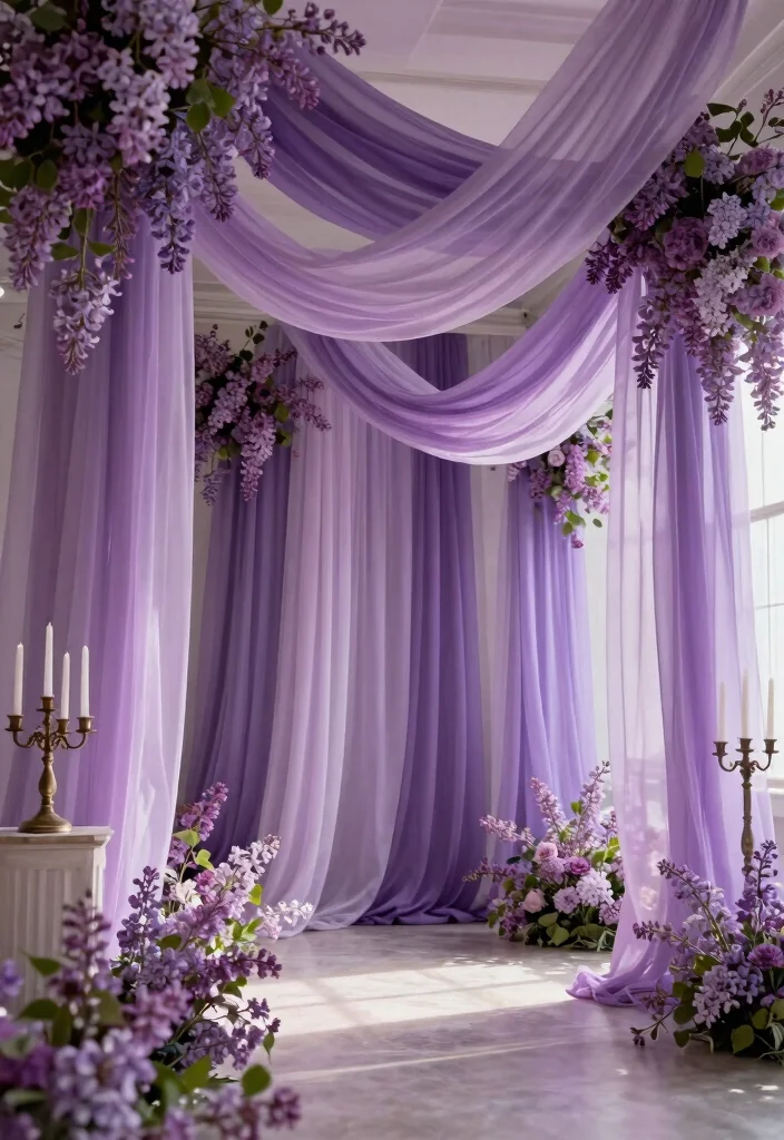 15 Lilac Wedding Decorations That Don't Look Washed Out in Photos - 3. Lilac Draping and Fabrics 1