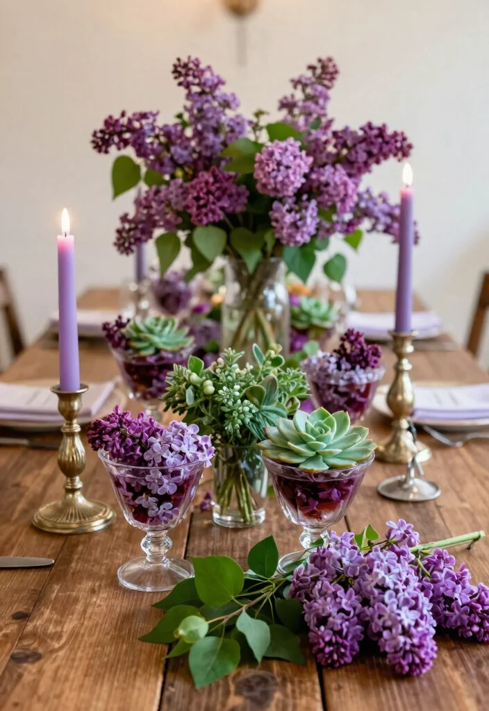 15 Lilac Wedding Decorations That Don't Look Washed Out in Photos - 4. Lilac Wedding Centerpieces 1