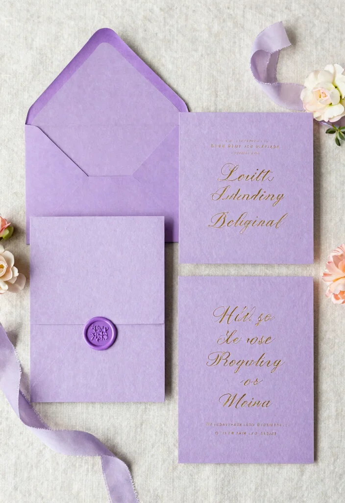 15 Lilac Wedding Decorations That Don't Look Washed Out in Photos - 5. Lilac Accented Invitations 1