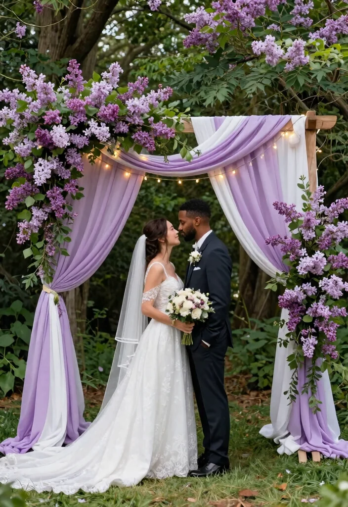 15 Lilac Wedding Decorations That Don't Look Washed Out in Photos - 6. Lilac Archways and Backdrops 1