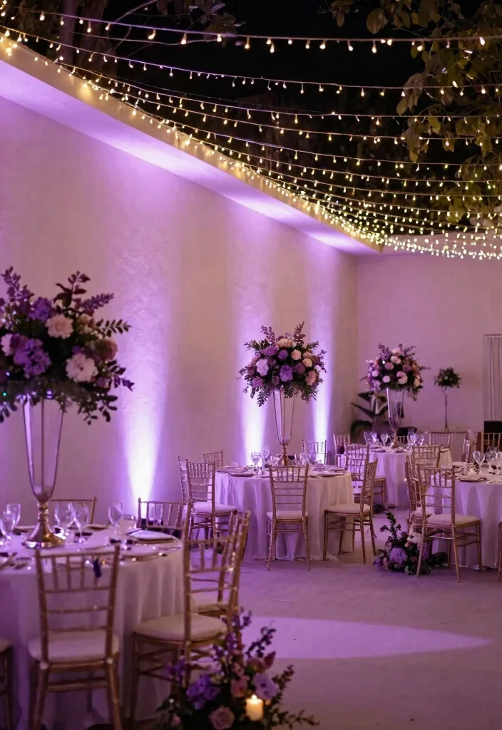 15 Lilac Wedding Decorations That Don't Look Washed Out in Photos - 8. Lilac Lighting Effects 1