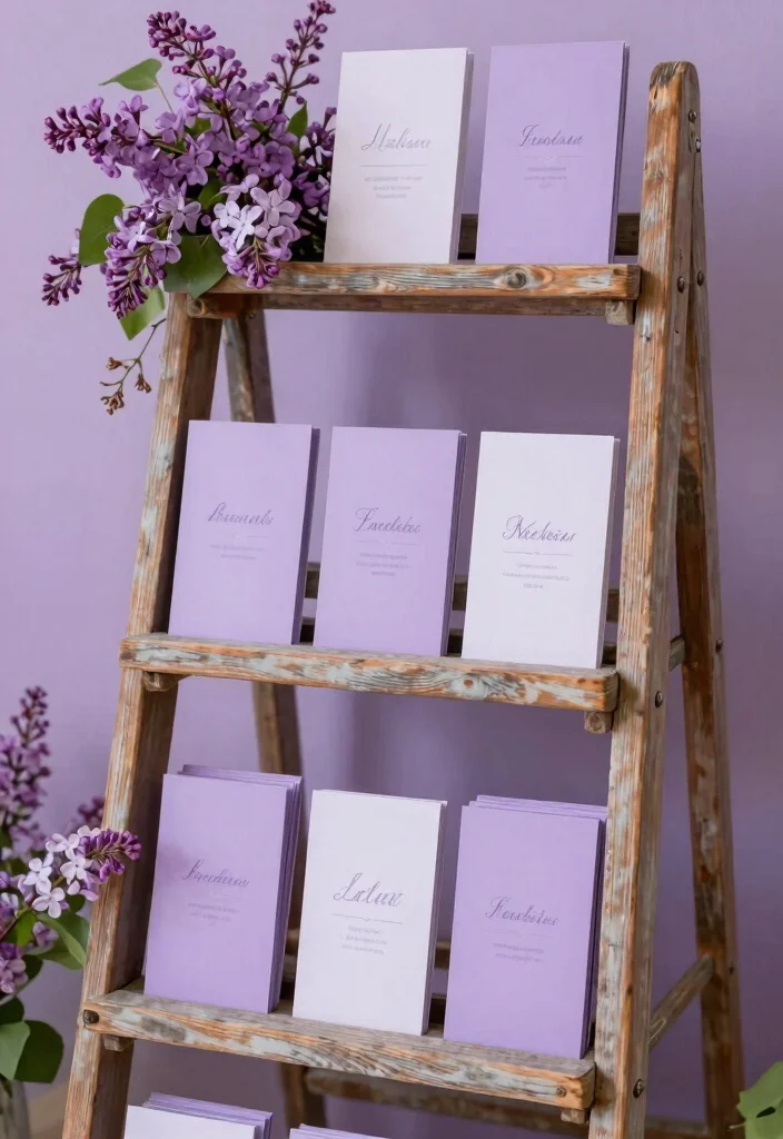 15 Lilac Wedding Decorations That Don't Look Washed Out in Photos - 9. Lilac Escort Card Displays 1